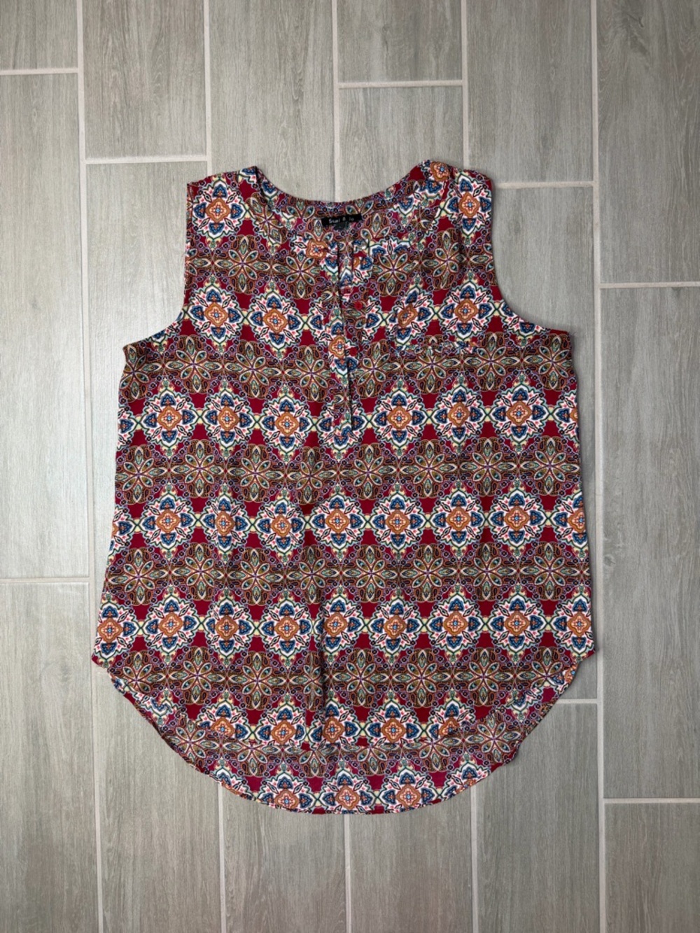 Sami & Jo Sleeveless Floral Button Blouse Round Neck Multicolor Women's Size L